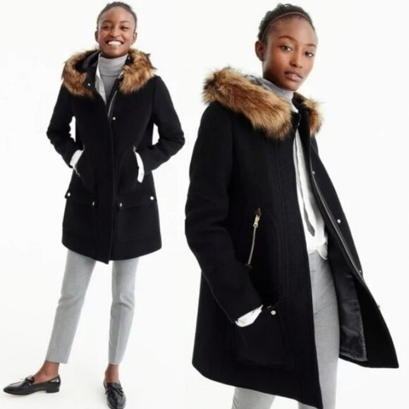 J. CREW Chateau Parka in Italian Stadium Cloth Wool Black Size 10 - Picture 3 of 11